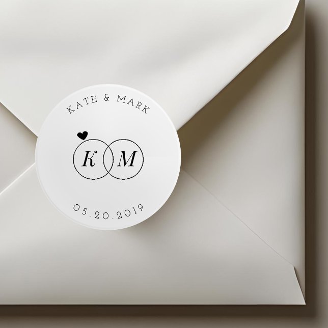 Modern Wedding Rings Monogram Save the Date Classic Round Sticker (Creator Uploaded)
