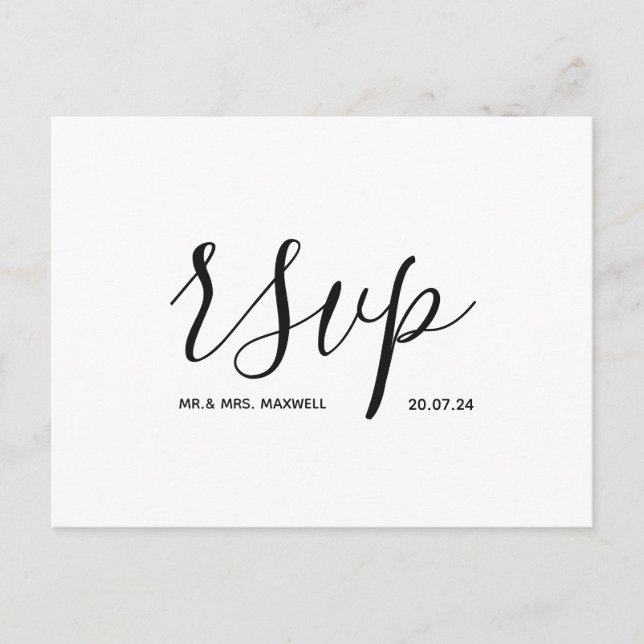 Modern Wedding Rsvp card Black and White Script (Front)