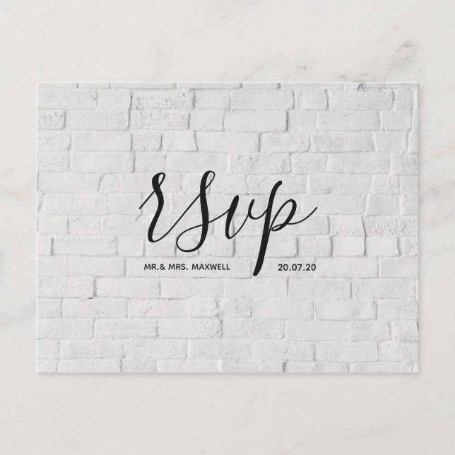Modern Wedding Rsvp card White Brick Script (Front)