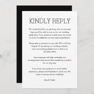Modern Wedding RSVP Deadline Guest Reminder Card
