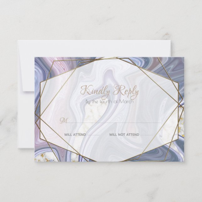 Modern Wedding RSVP  Marbleised Purple Rose Agate Card (Front)