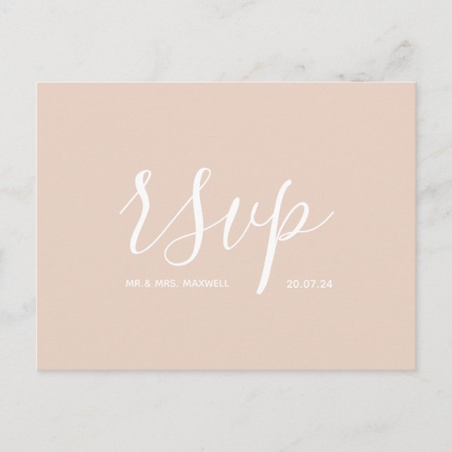 Modern Wedding Rsvp Minimalist Simple Script Blush Announcement Postcard (Front)