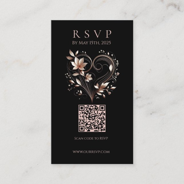 Modern Wedding RSVP QR code-Flowers with a Heart Business Card (Front)