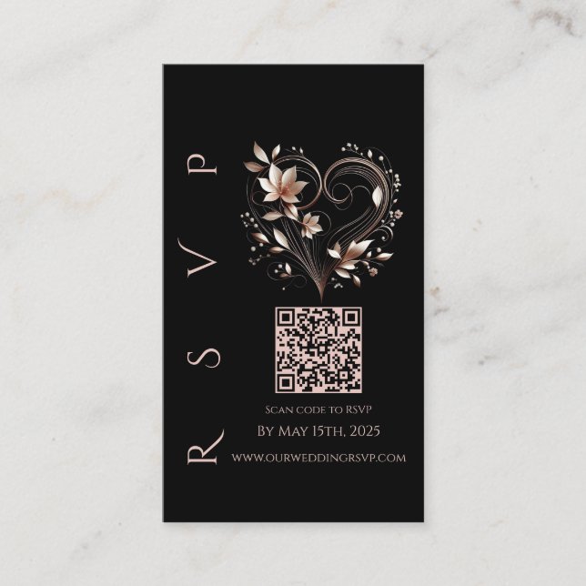 Modern Wedding RSVP QR code-Rose Gold Flowers Business Card (Front)