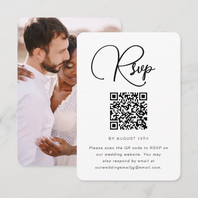 Modern Wedding RSVP with QR Code and Photo Card (Front/Back)