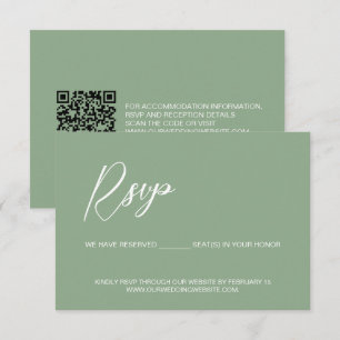 Modern wedding Sage green QR Code reserved seats Invitation