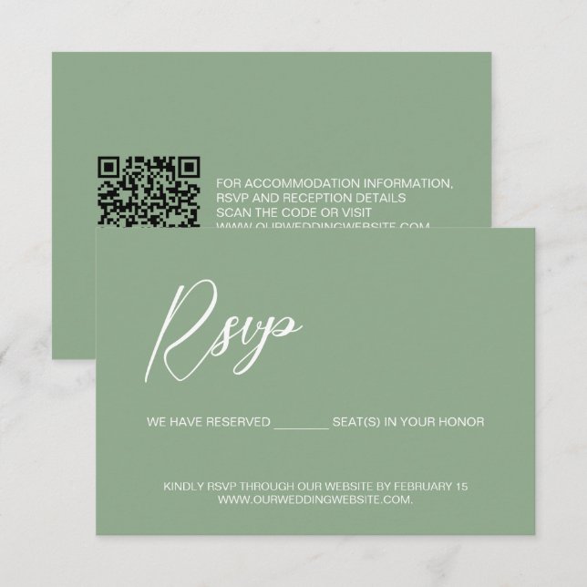 Modern wedding Sage green QR Code reserved seats Invitation (Front/Back)