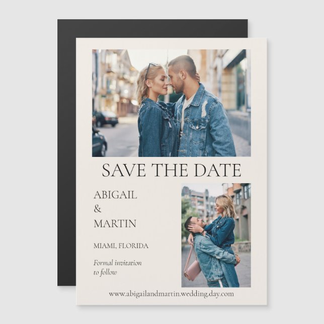 Modern Wedding Save Date Tan 2 Photo Save The Date Magnetic Invitation (Front/Back)