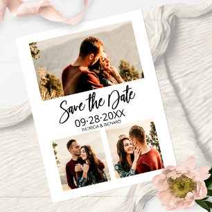 Modern Wedding Save The Date 3 Photo Collage Postcard