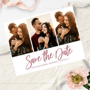 Modern Wedding Save The Date 3 Photo Collage Postcard
