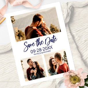 Modern Wedding Save The Date 3 Photo Collage Postcard