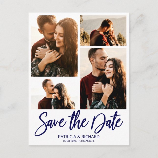 Modern Wedding Save The Date 4 Photo Collage Postcard (Front)