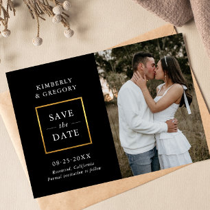 Modern Wedding Save the Date Black Gold PHOTO