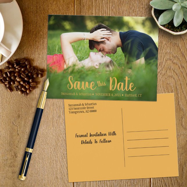 Modern Wedding Save The Date Custom Photo Front Announcement Postcard (front and back save the date postcard)