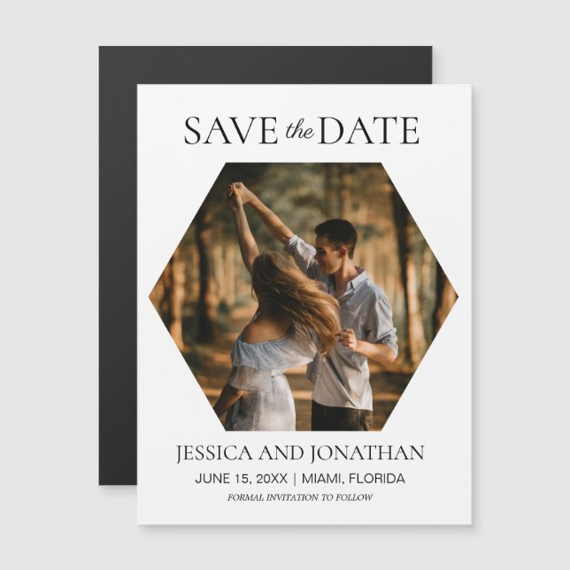 Modern Wedding Save the Date Hexagon Photo  (Front/Back)