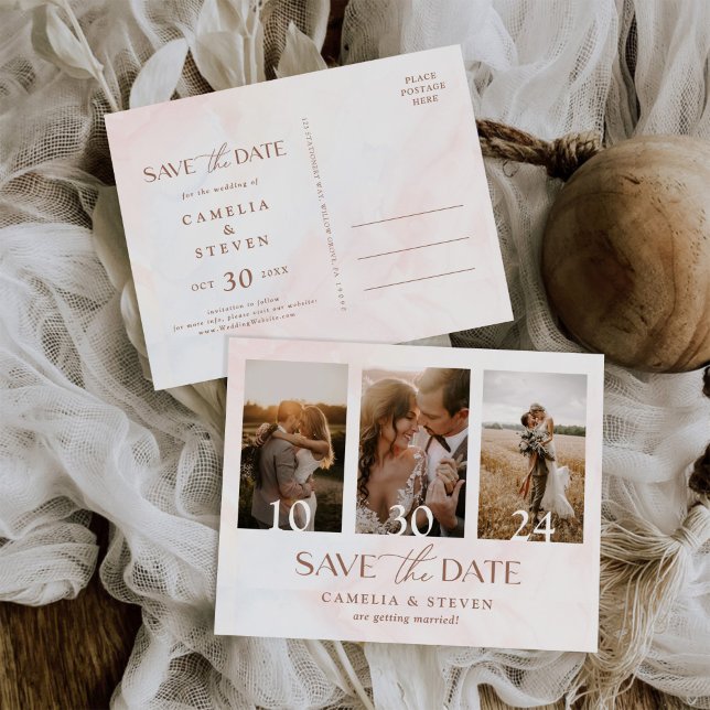 Modern Wedding Save The Date Photo Collage Simple Invitation Postcard (Creator Uploaded)