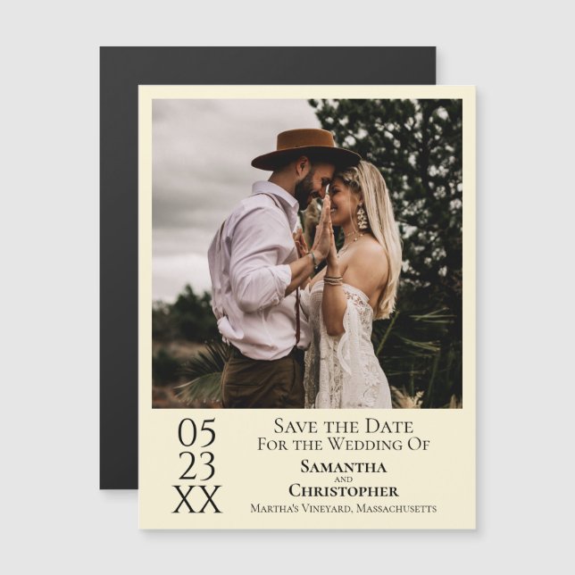 Modern Wedding Save the Date Photo Ivory Magnet (Front/Back)
