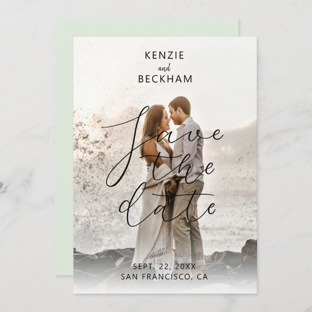 Modern Wedding Save the Date Photos Calligraphy (Front/Back)