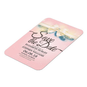 Modern Wedding Save The Date Pink and Gold Ribbon Magnet
