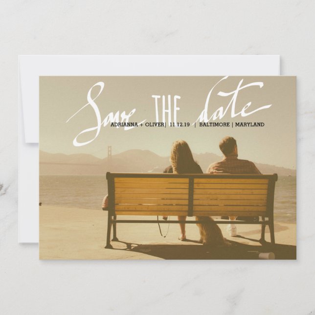 Modern Wedding Save The Date Script Photo (Front)