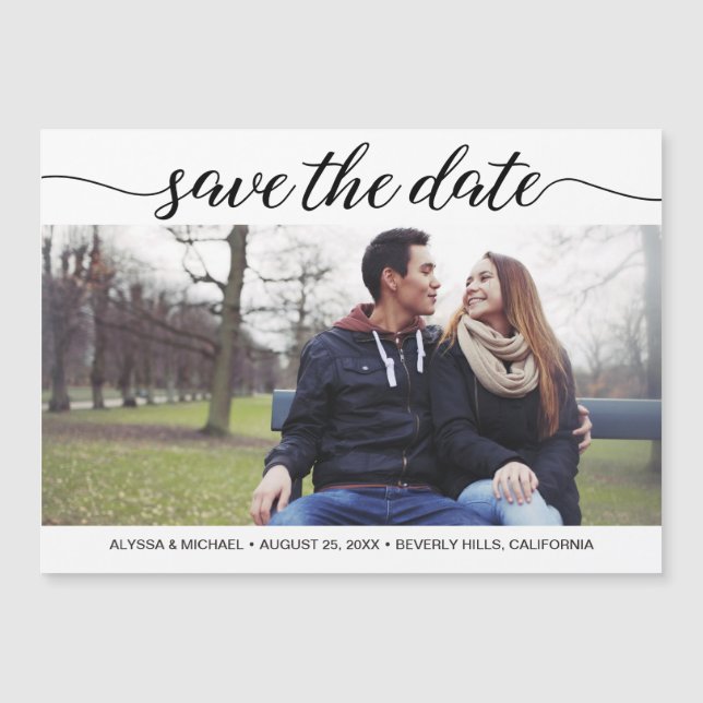 Modern Wedding Save the Date Script Photo Magnetic Invitation (Front)