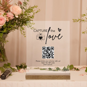 Modern Wedding Script Capture The Love QR code Acrylic Sign