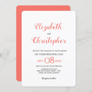 Modern Wedding Script Colour Coral Invitation