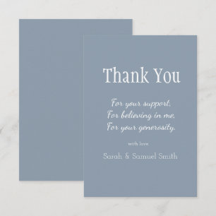 Modern Wedding Script Dusty Blue and White Custom Thank You Card