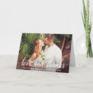Modern Wedding Script Love and Thanks Photo Fold Thank You Card
