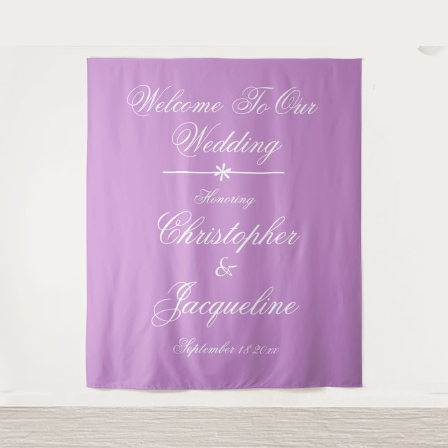 Modern Wedding Script Name Chic Mauve Backdrop  Tapestry (Front)