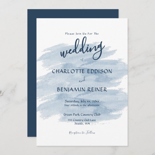 Modern Wedding Shades of Blue Invitation (Front/Back)