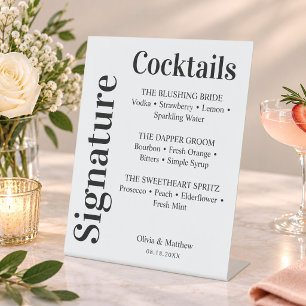 Modern Wedding Signature Cocktails Menu Tabletop Pedestal Sign