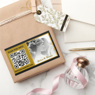Modern Wedding Stickers, QR Code, Photo, Black Rectangular Sticker
