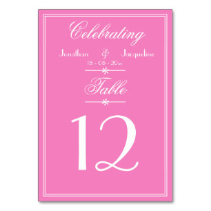Modern Wedding Stylish Script Names Chic Cool Pink Table Number