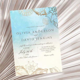 Modern Wedding Summer Blue Ocean Beach Wedding Invitation