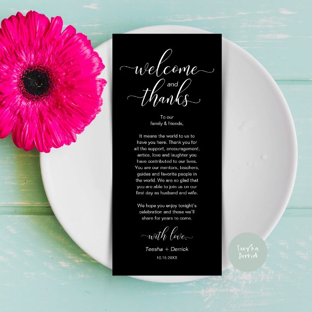 Modern Wedding Table Place Setting Thank You Card (Modern Wedding Dinner Brunch Lunch Table Place Setting Thank You Card in Classy Black White)