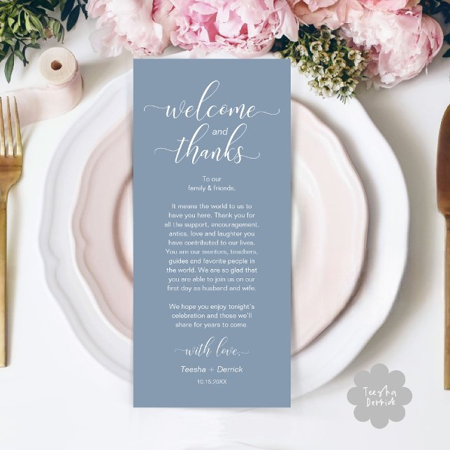Modern Wedding Table Place Setting Thank You Card (Modern Wedding Dinner Brunch Lunch Table Place Setting Thank You Card in Aesthetic Dusty Blue)