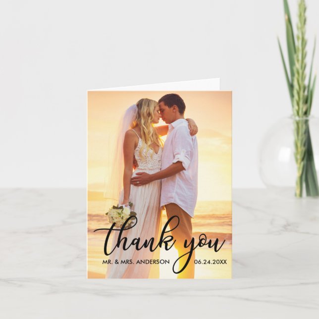 Modern Wedding Thank You Bride Groom Photo B Note Card (Front)
