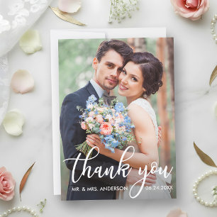 Modern Wedding Thank You Bride Groom Photo Card