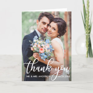 Modern Wedding Thank You Bride Groom Photo Fold Card