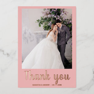 Modern wedding thank you card 2 photo gold foil