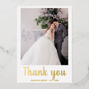 Modern wedding thank you card 2 photo gold foil