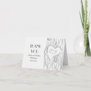 Modern wedding thank you card with tree