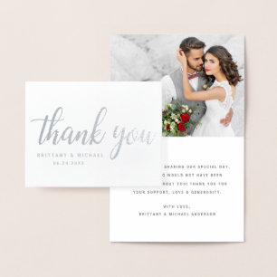 Modern Wedding Thank You Couple Photo Note Silver Foil Card