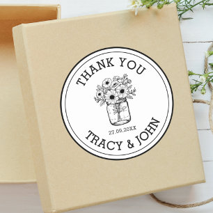 Modern Wedding Thank You Mason Jar Flowers Custom  Classic Round Sticker