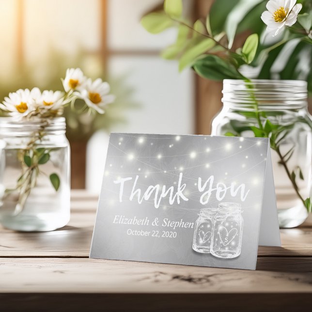 Modern Wedding Thank You Mason Jars String Lights Card (Creator Uploaded)