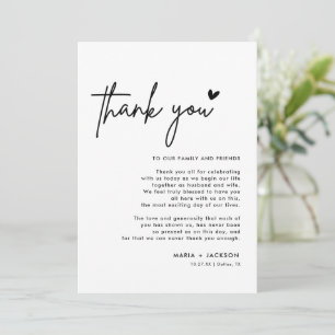 Modern Wedding Thank You Note Menu Cards
