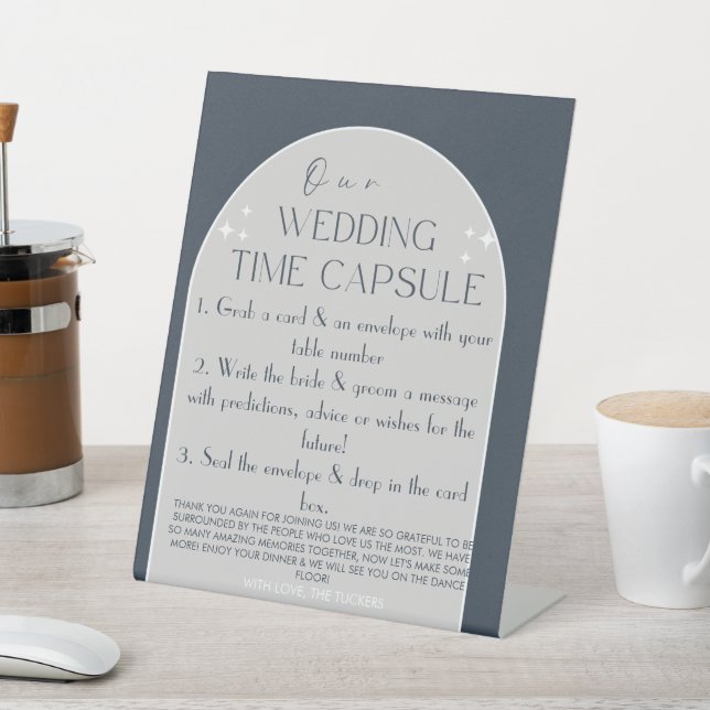 Modern Wedding Time Capsule Pedestal Sign Custom (In SItu)