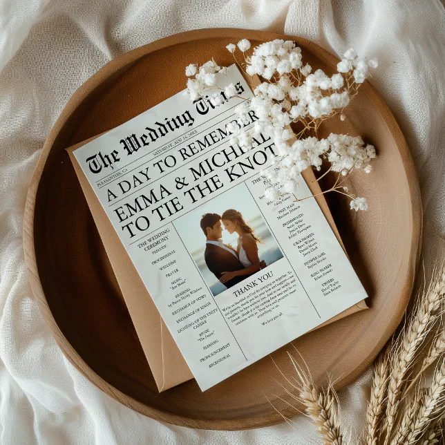 Modern Wedding Timeline Newspaper Program Flyer | Zazzle