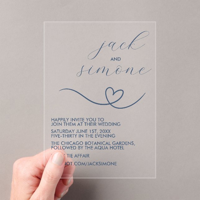Modern Wedding | Trendy Invites | Dark Blue Acrylic Invitations (Insitu (Handheld))